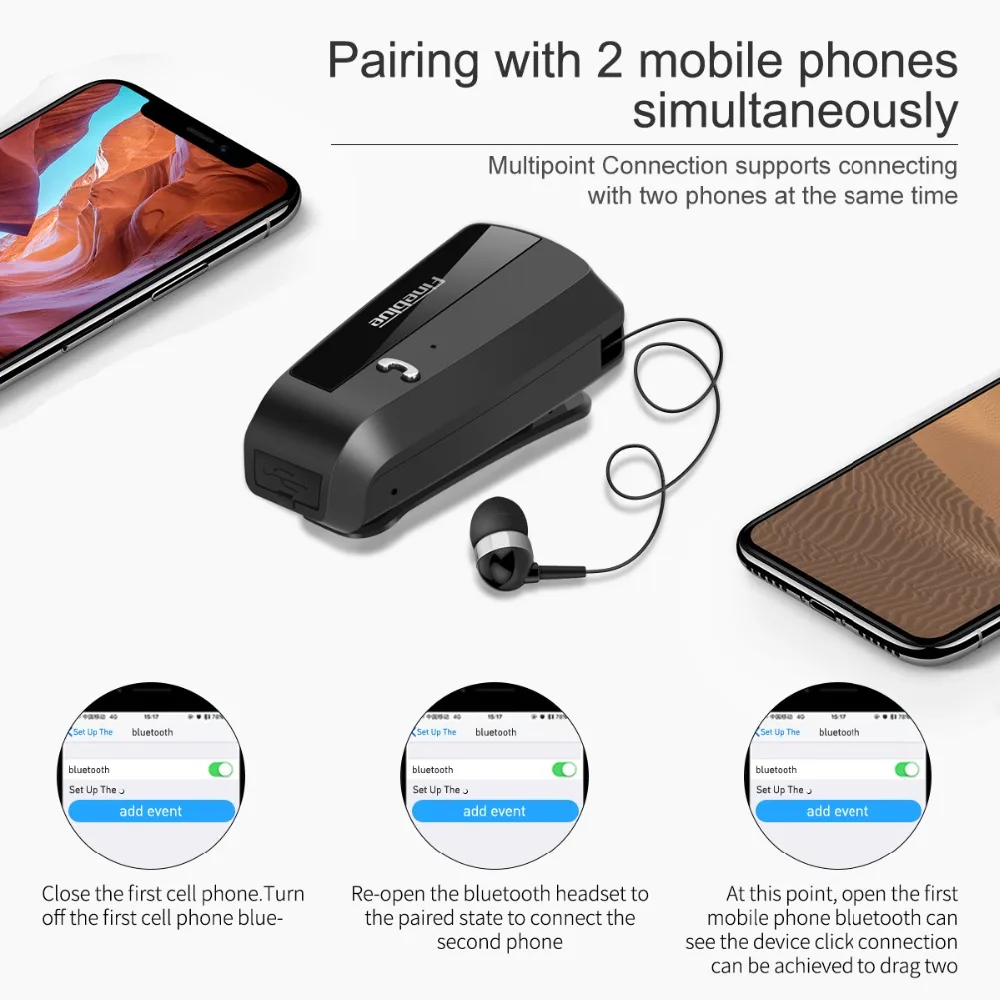 Новые Fineblue F990 беспроводные Bluetooth наушники с зажимом для шеи телескопического типа бизнес Спорт стерео наушники Вибрирующая одежда