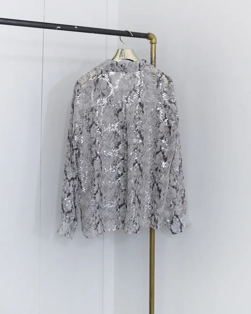 Женская блузка с блестками Getspring винтажная со змеиным узором и длинными рукавами