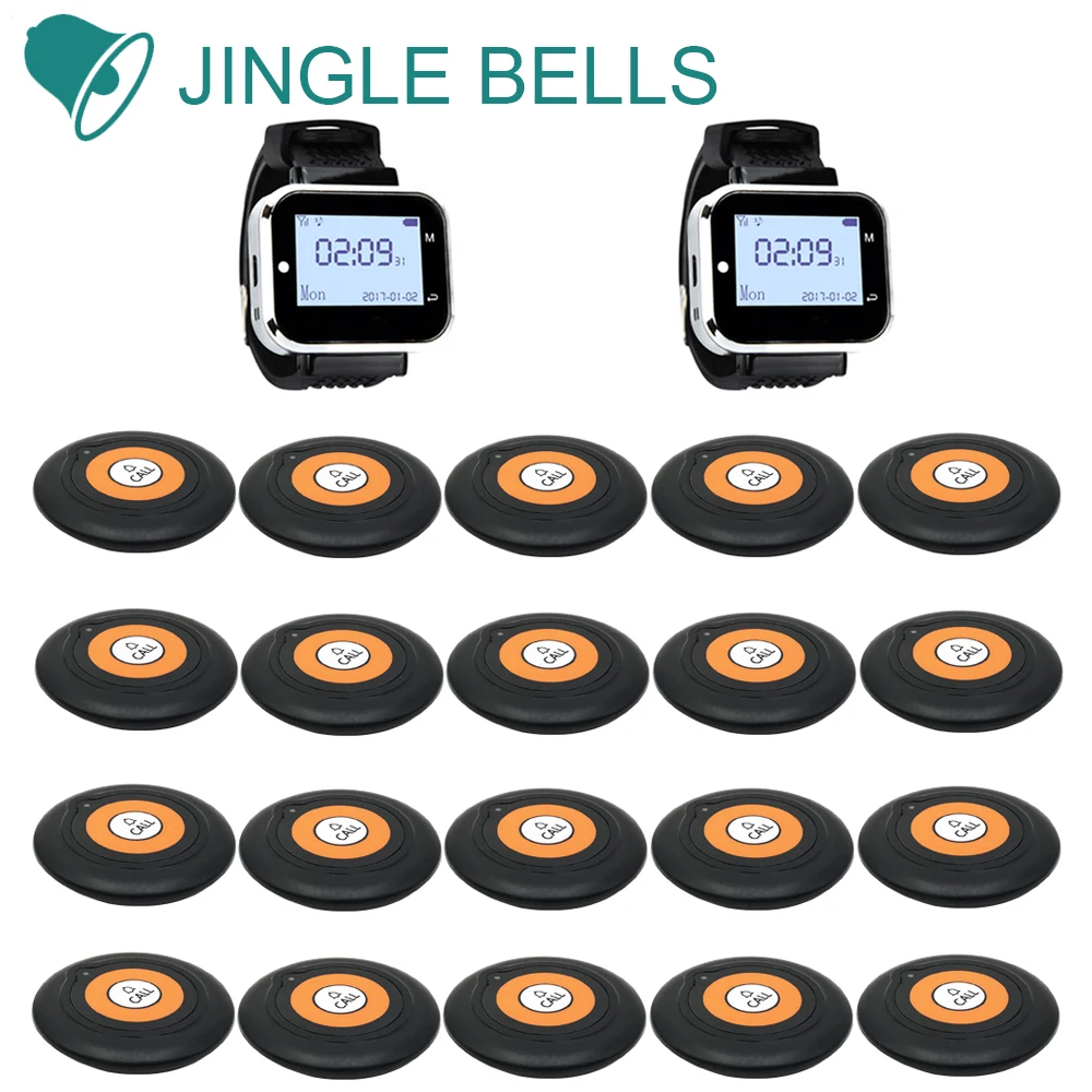 Jinglebells 20 вызова Пуговицы + 2 часы приемника для кафе/Беспроводной Услуги