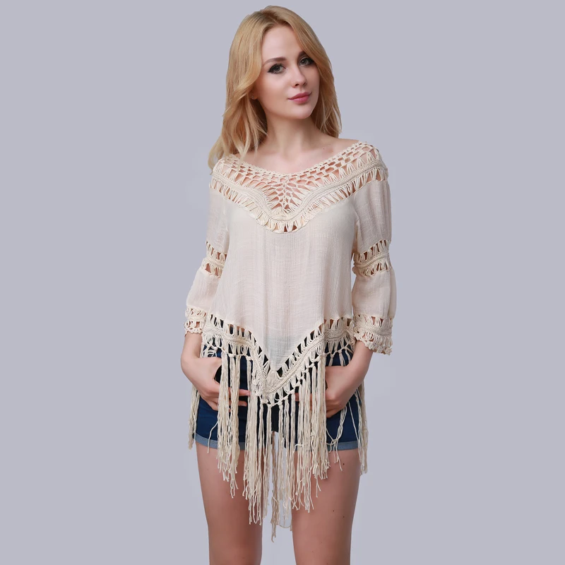 Женская накидка с V-образным вырезом модная Асимметричная бахромой шаль Летняя