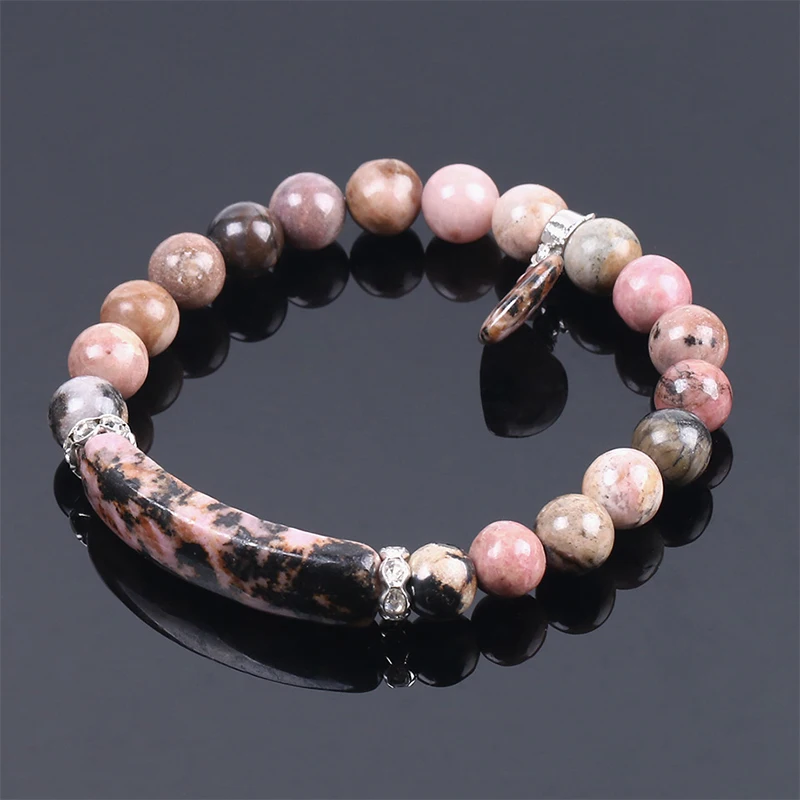 CSJA розовая черная строка искусственная кожа круглый кристалл кварцевый браслет