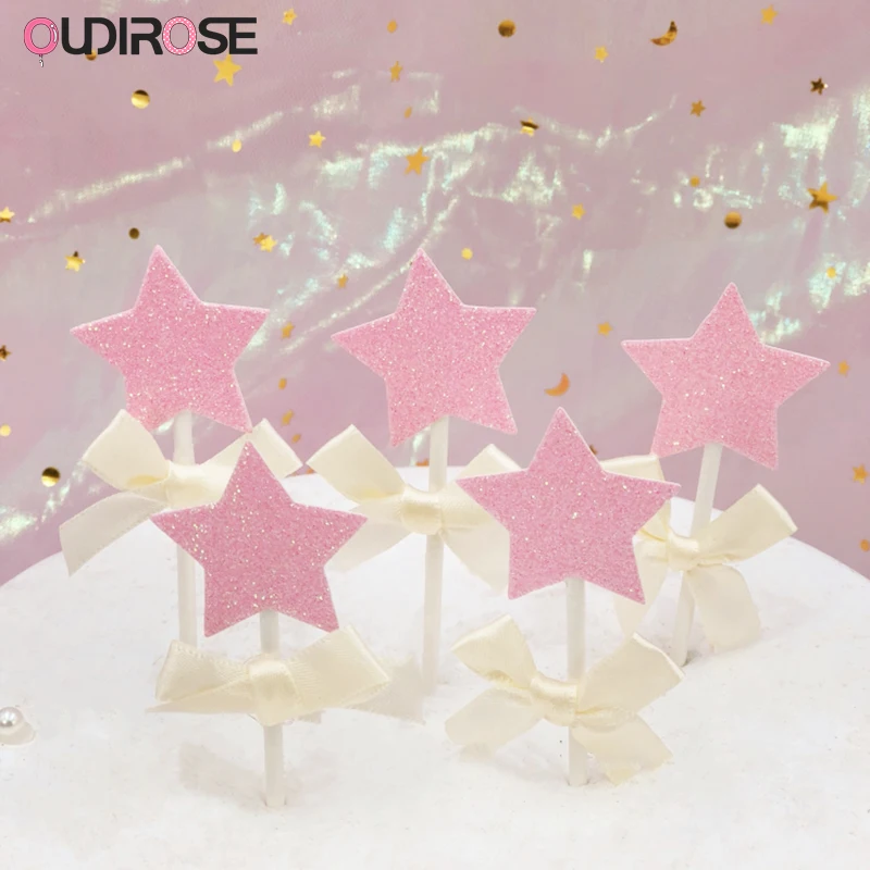 Pink Butterfly Happy Birthday Cake Toppers Bow-knot Heart Star Paper Cupcake Topper Wedding Party Decor Supplies For Bridal Gift | Дом и сад