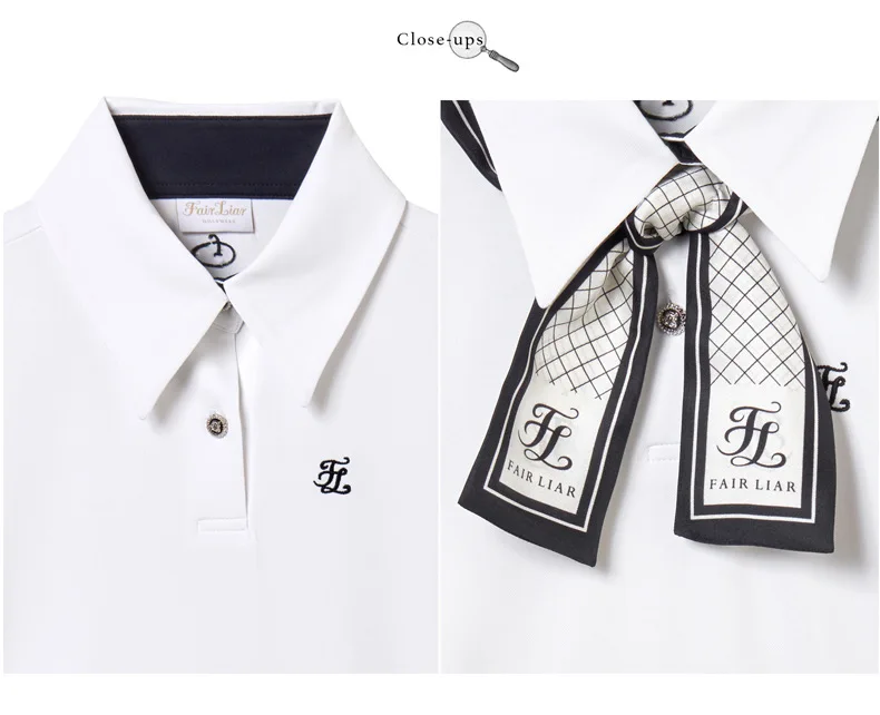 

FL Women Fashion Polo-Shirt Match With Silk Scarf Lady Elbow Sleeved Quick Drying And Ventilation Golf Short Sleeves