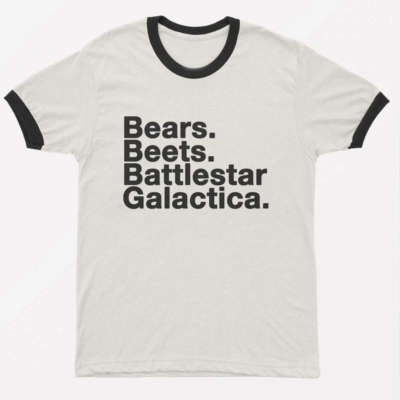 

Bears Beets Battlestar Galactica T-shirt O Neck Short Sleeve Ringer T Shirt Grunge Cotton Tops The Office TV Shows Women Tshirt