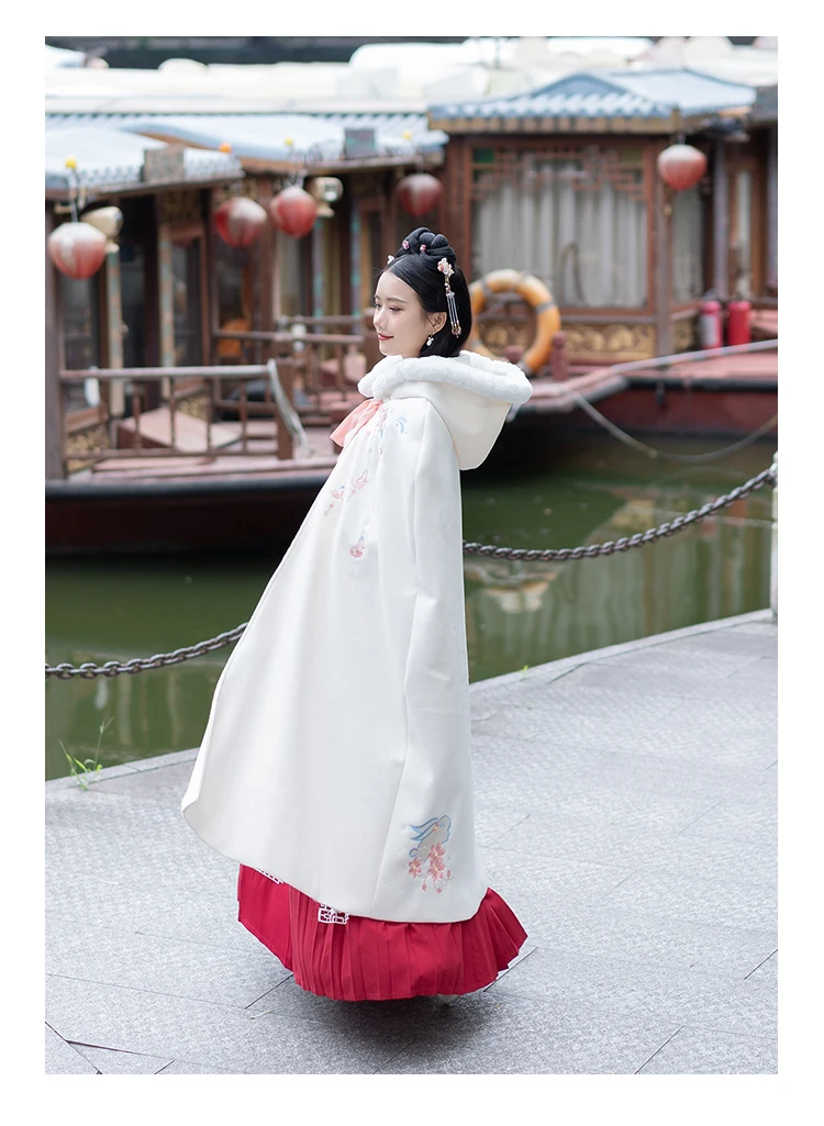 

Suit Folk Dress plus velvet thick Cloak Fur collar hood Han Dynasty Embroidery Hanfu Dress