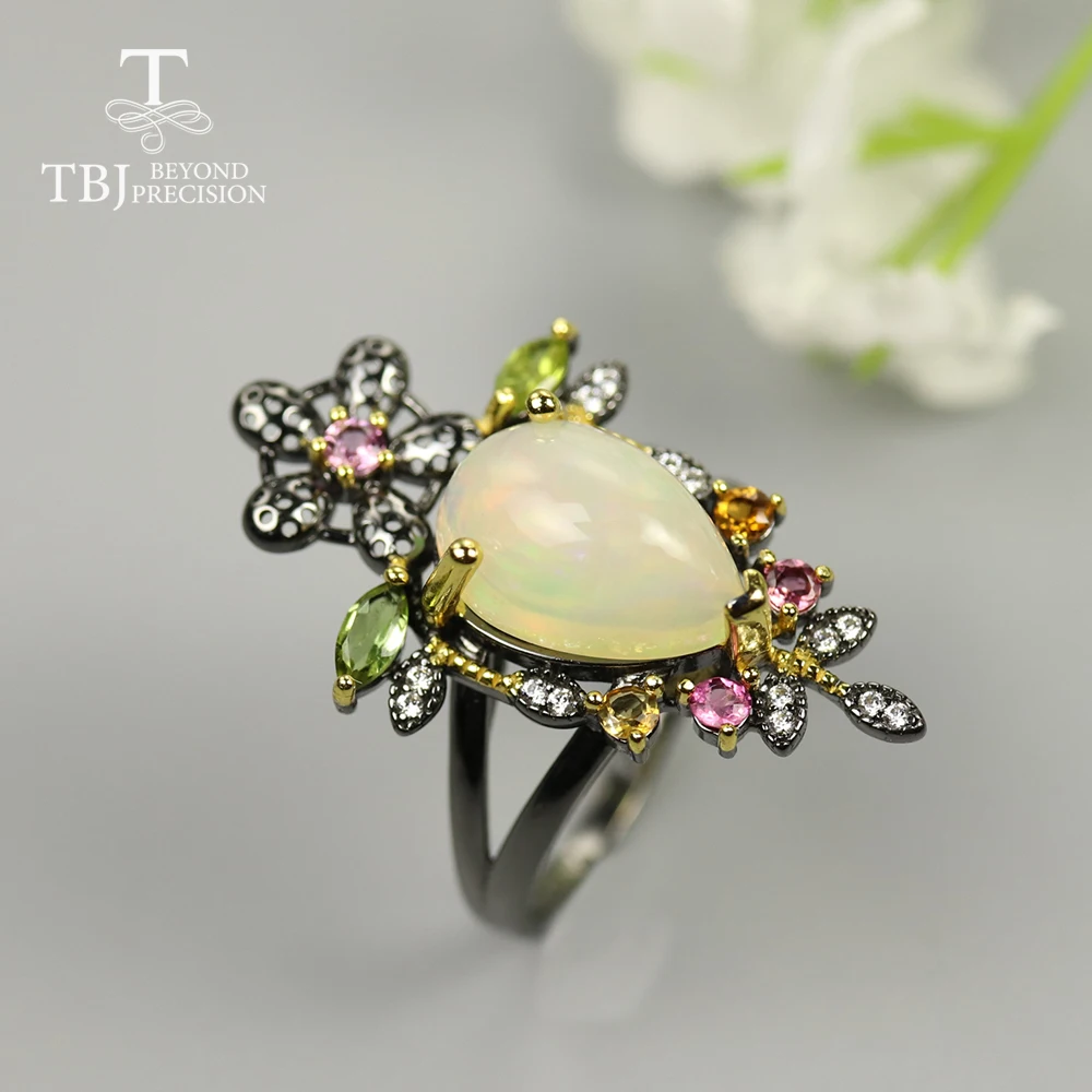 Роскошные красочные опаловые кольца груши 10*14 мм натуральный опал большого