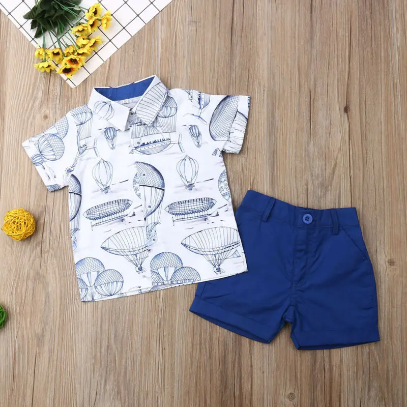 1-6Y Newborn Baby Boys Clothes Sets Cartoon Print Button Tops T-shirt Pants Shorts Sunsuit | Детская одежда и обувь