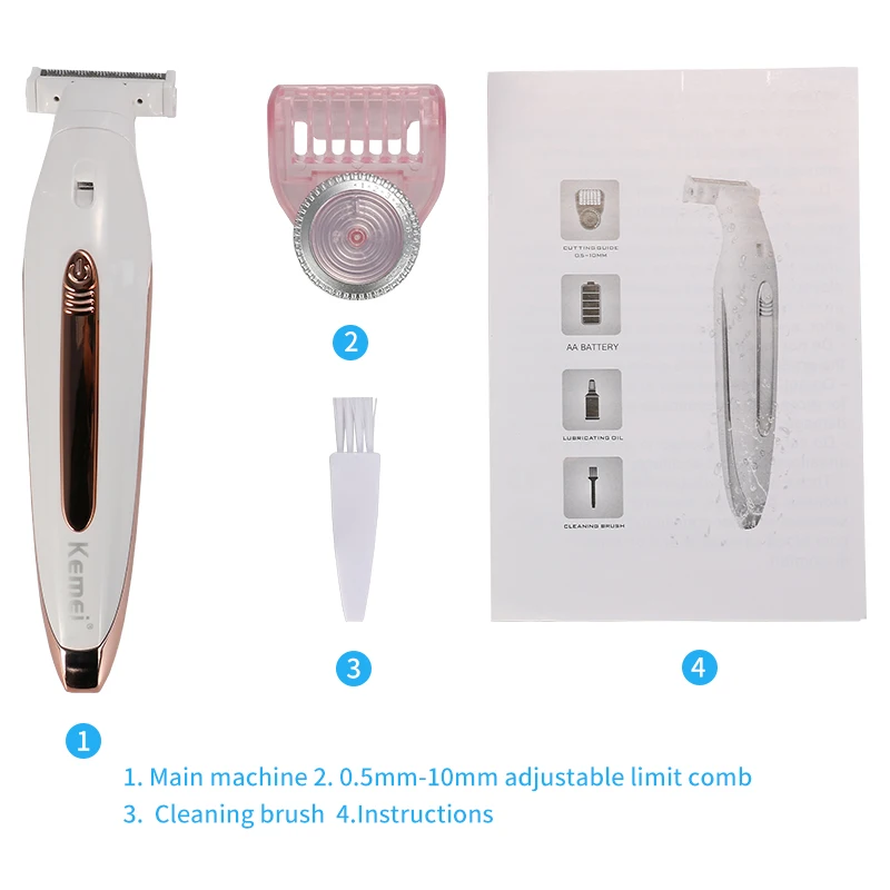 

Kemei-672 Electric Lady Shaver AA-Battery Epilator Women Hair Remover Cordless Legs Arms Facial Hair Razor Shaving Machine