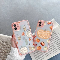 autumn happy pumpkins phone case for iphone 13 12 11 mini pro max matte transparent pink back cover
