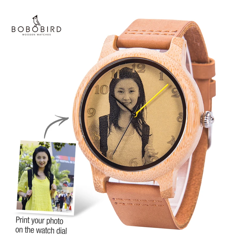 

Custom Watches Personal Photo Print Customized Couple Watch Men Women Size with Wood Gift Box Analog Relogio Feminino Masculino