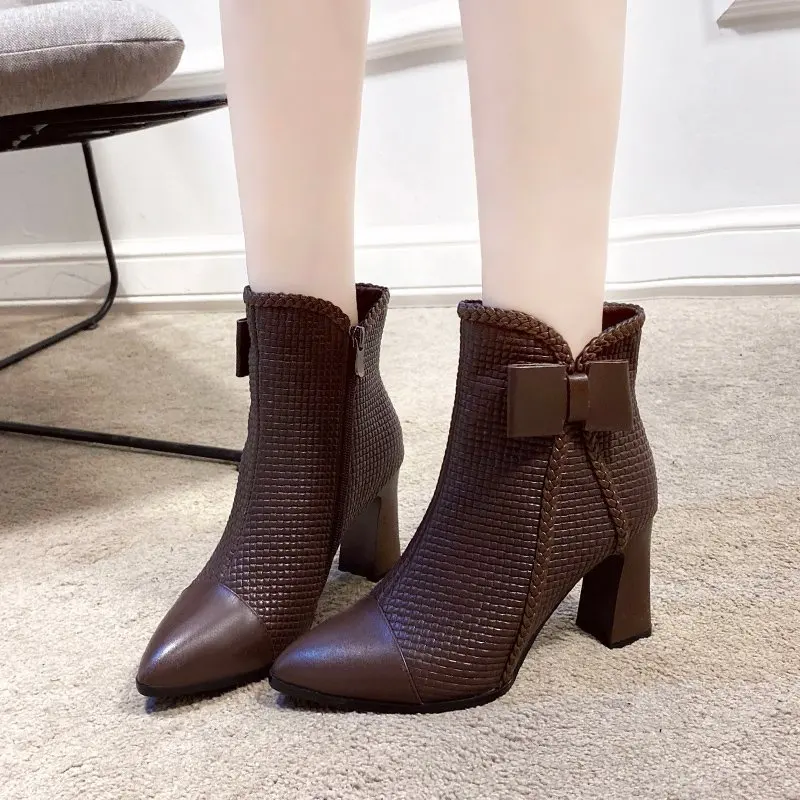 

Sexy Women Boots New Autumn and Winter High Heels Ankle Shoes Boots Heesl Leather Booties Feminina Woman Wedding Party Shoes