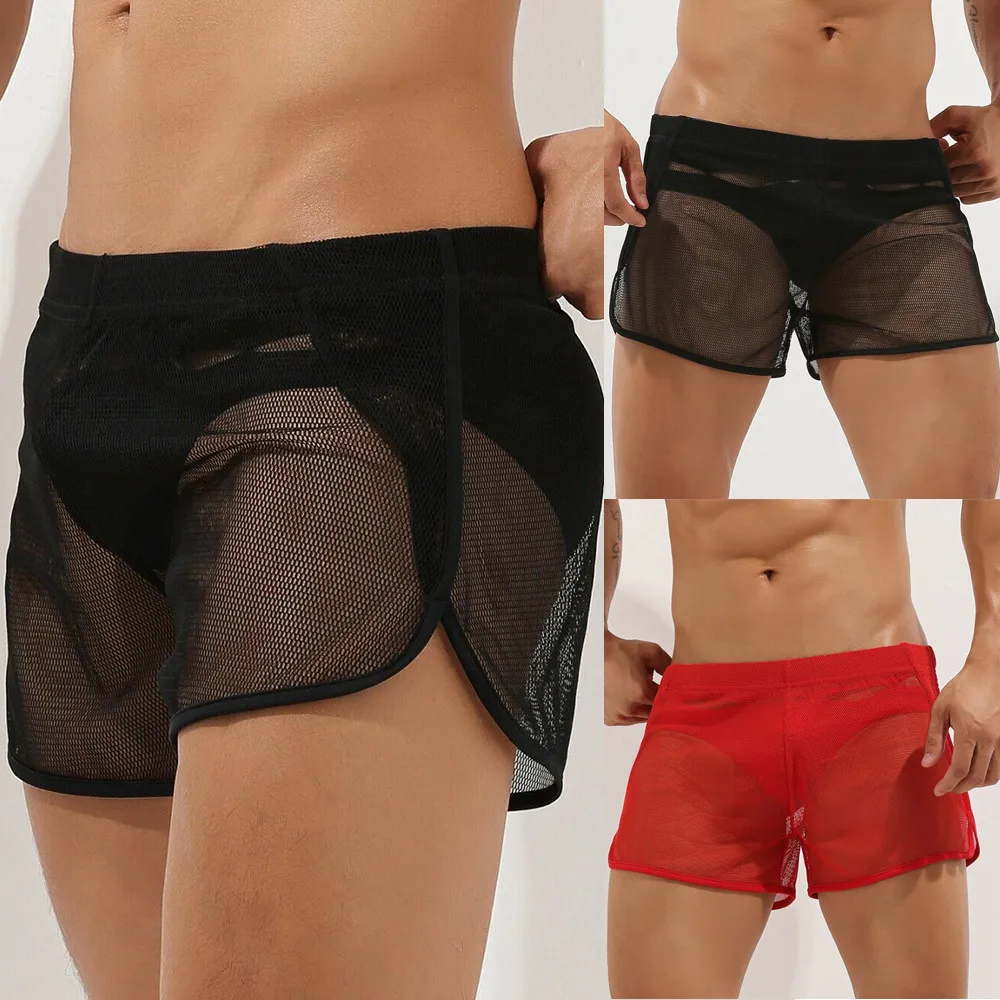

2021 Summer Mesh Men Underwear Seamless Transparent Boxer Shorts Ultra Thin Sheer Breathable Comfortable Panties Underpants
