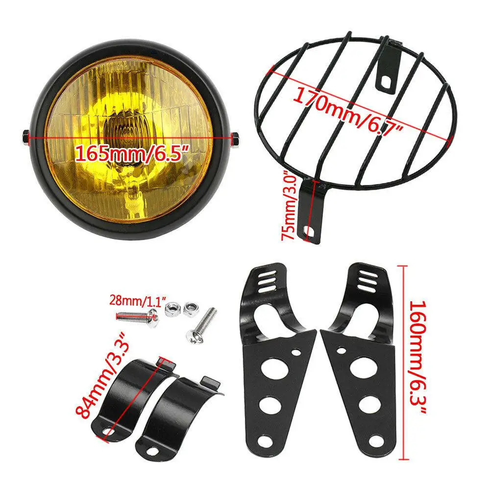 

5 inch Retro Motorcycle Headlight Grill Side Mount Cover with Bracket Mounting Screws Motorbike Headlamp Set Halogen Bulb
