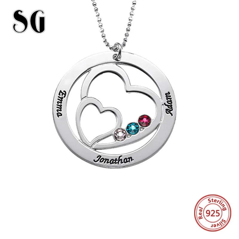 Женское колье с 2 сердечками SG personalise 925 пробы серебро на заказ 2019|Ожерелья