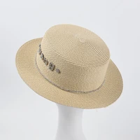2021 luxury sunhats british retro fashion edition flat roofed straw hat be fired with diamond for men and women