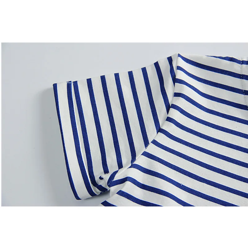 Летнее платье для маленьких девочек темно-синее в полоску двойные карманы