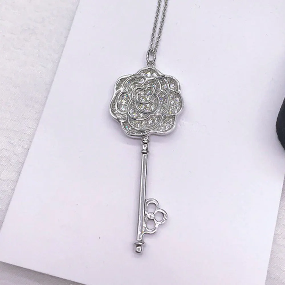 

AYBS Real 925 Necklaces High Quality TIFN Original1:1LOGO "Sparkling Rose Key Pendant" Necklaces Woman