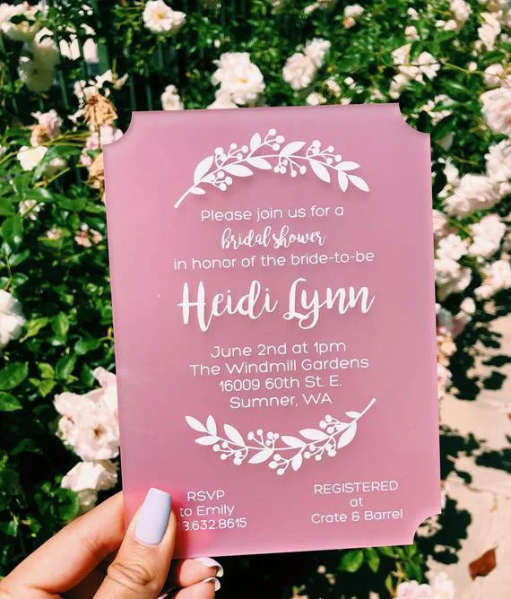 Розовое акриловое Свадебное приглашение с белыми листьями deisgn | Дом и сад