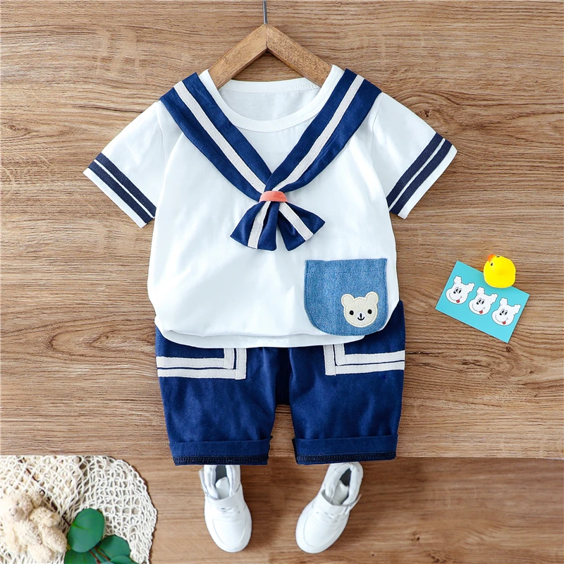 

Комплект летней одежды HYLKIDHUOSE для маленьких девочек, повседневная одежда для малышей, наряд в морском стиле, детская повседневная футболка ...