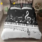 Комплект постельного белья ZEIMON с 3D-принтом, с изображением музыкальных нот, скрипичного ключа, черный и белый, 23 шт., пододеяльник, полиэстер, постельное белье