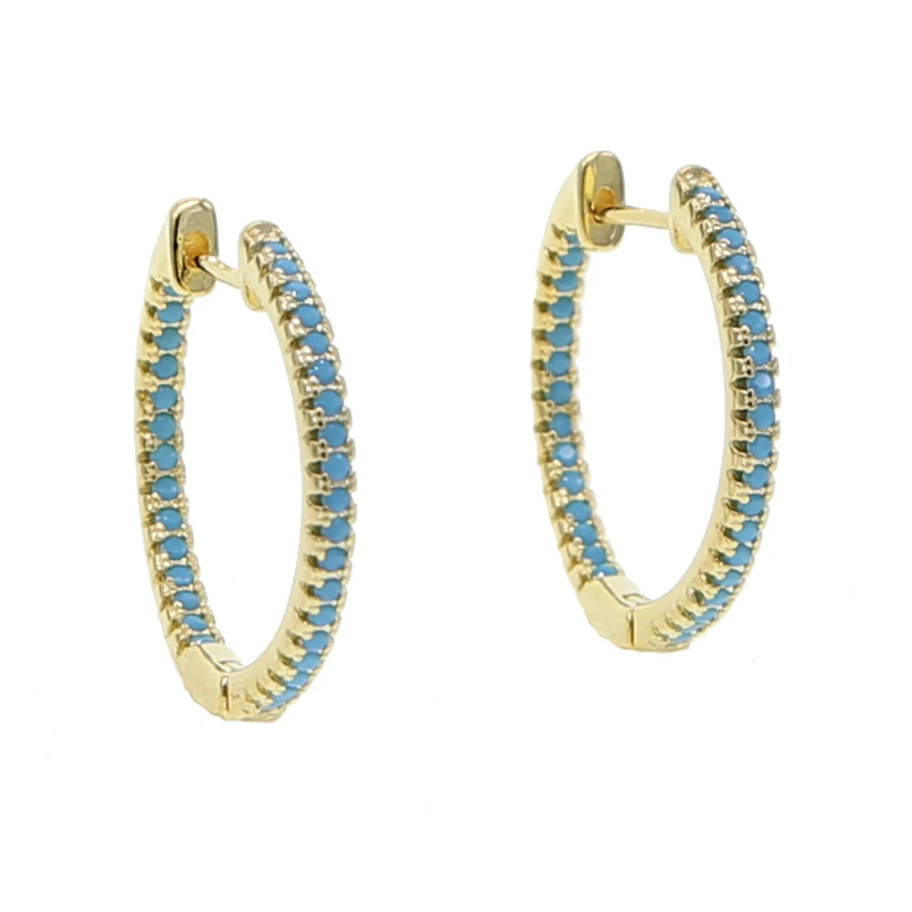 turquoise Микро проложить бирюзы Зеленый Белый Синий Красный красочные cz Huggie серьги-кольца золото mediem 22 мм обруч ювелирные изделия - Окраска металла: turquoise