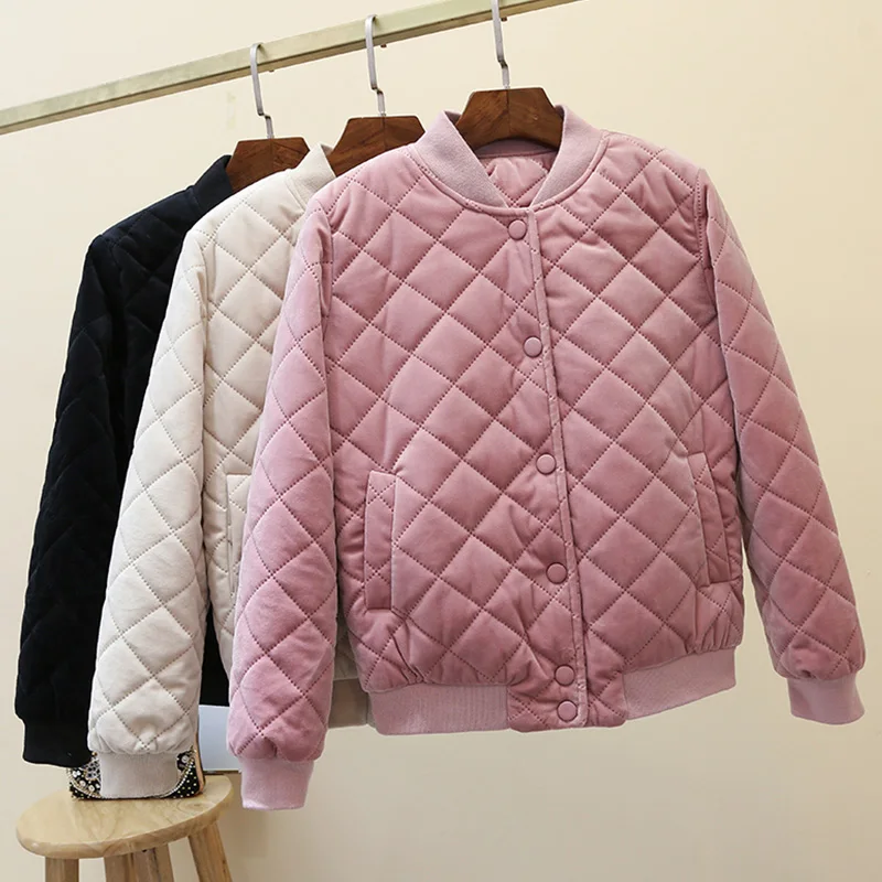 Женское хлопковое пальто с золотым бархатным утеплителем зимняя короткая