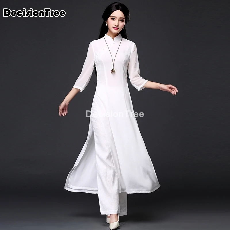 Традиционное китайское платье 2021 Вьетнам аозай Ципао платья из хлопка и льна