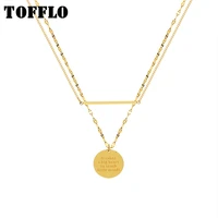 tofflo stainless steel jewelry english geometric round pendant double layered necklace womens fashion clavicle chain bsp930