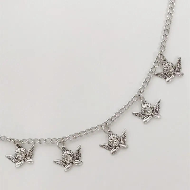 

2020 Fashion Gothic Punk Chain Chokers Retro Trendy Cute Angel Small Pendant Necklaces Hip hop Statement Jewelry Gifts For Women