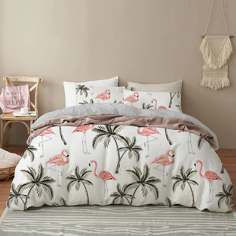 

Розовый фламинго Постельное белье 2/3 шт. Тропическое дерево пододеяльник набор Спальня Стёганое одеяло наволочка (одноместный/двухместный/...
