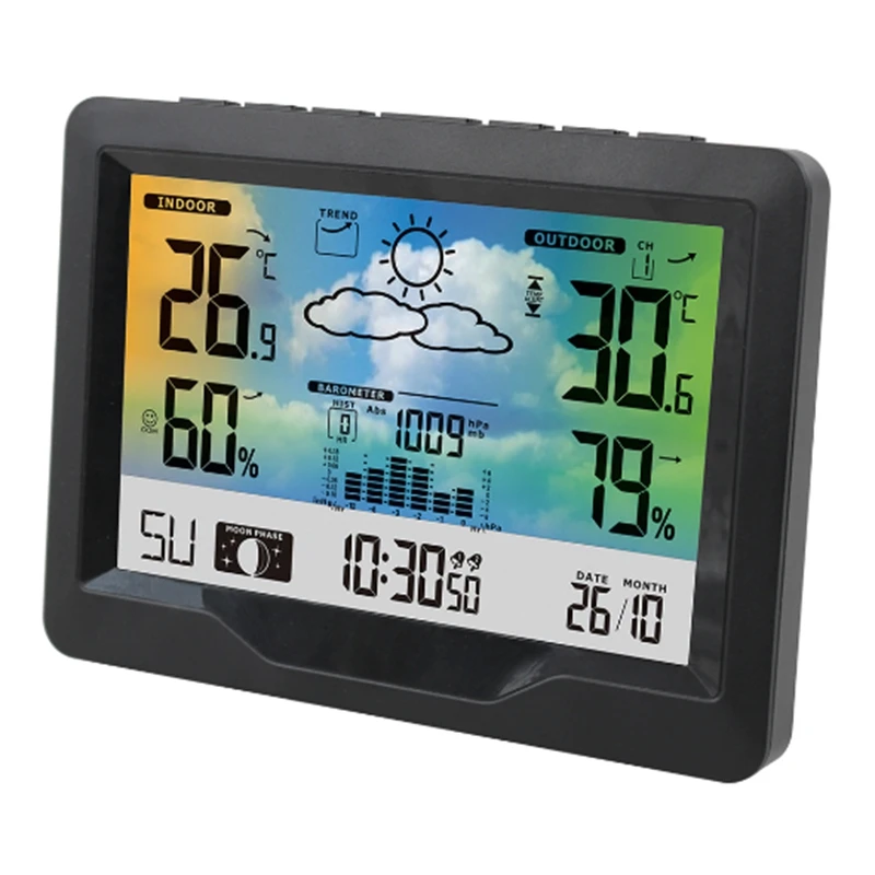 Wireless LCD Digital Weather Station Indoor Outdoor Thermometer Hygrometer Wall Barometer MoonPhase Forecast Alarm Watch | Измерительные