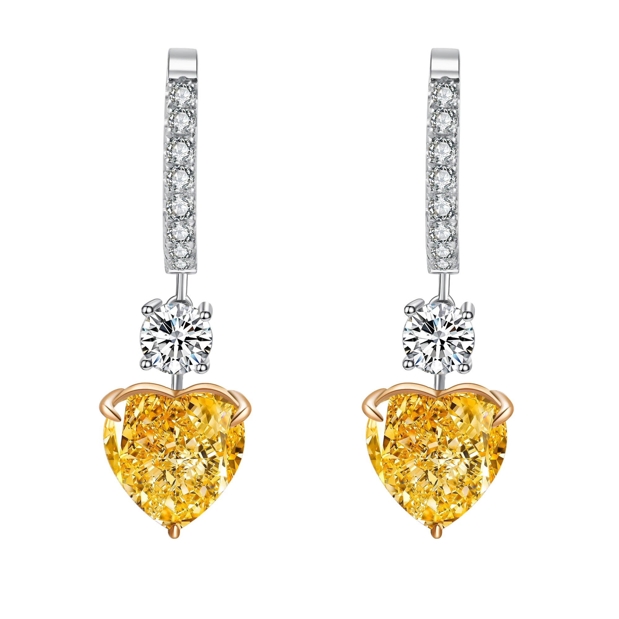 

Zhanhao S925 Silver Heart Shaped Simulated Yellow Pink Diamond Dangle Earrings For Women
