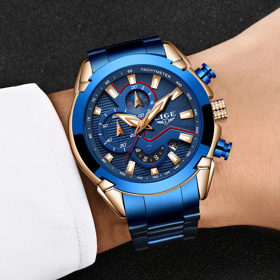 LIGE 2019 новые модные мужские часы с нержавеющей сталью Топ бренд роскошные