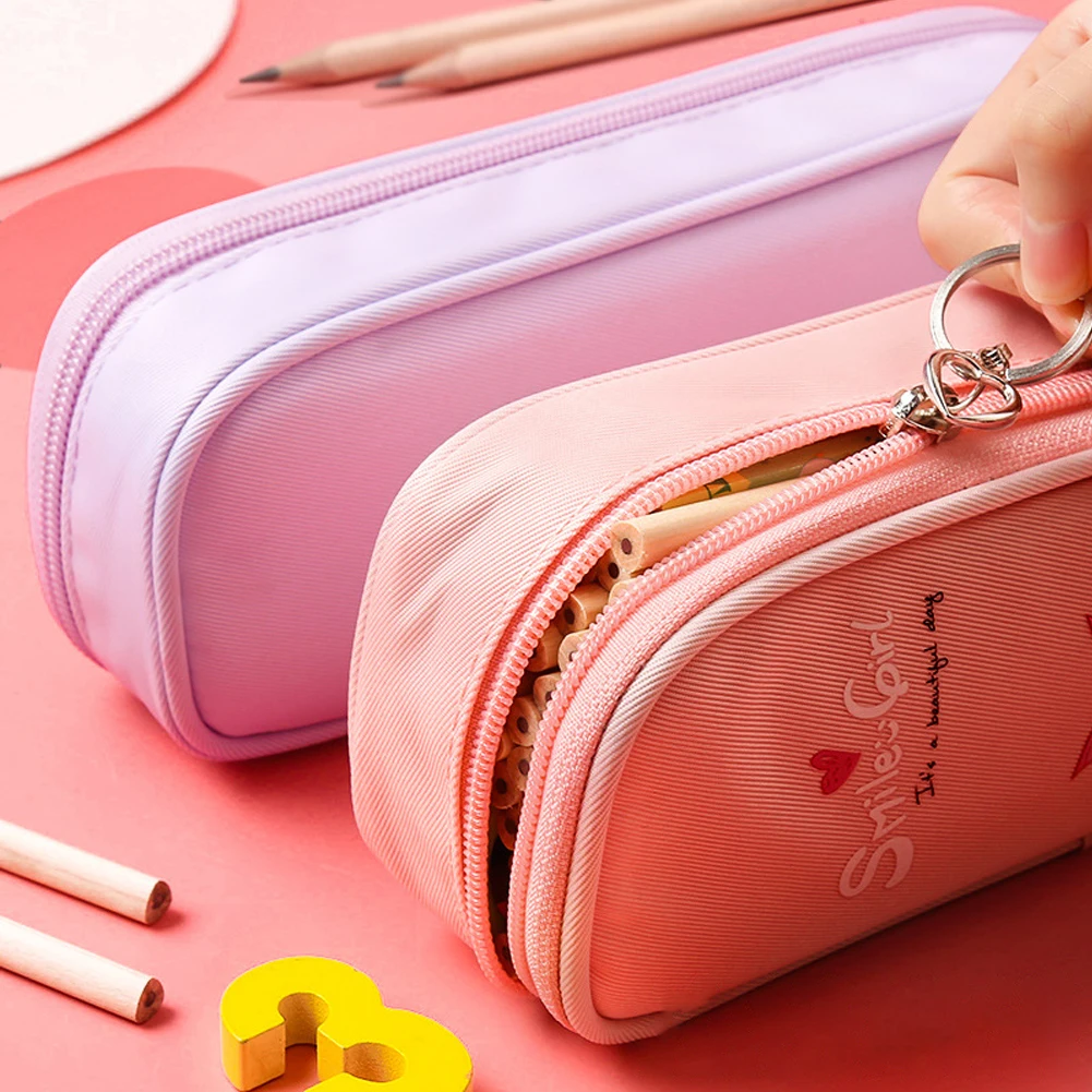 

Home School Large Capacity Gift Anti Scratch With Pen Slots Pencil Case Canvas Students Zipper Closure Stationary Double Layer