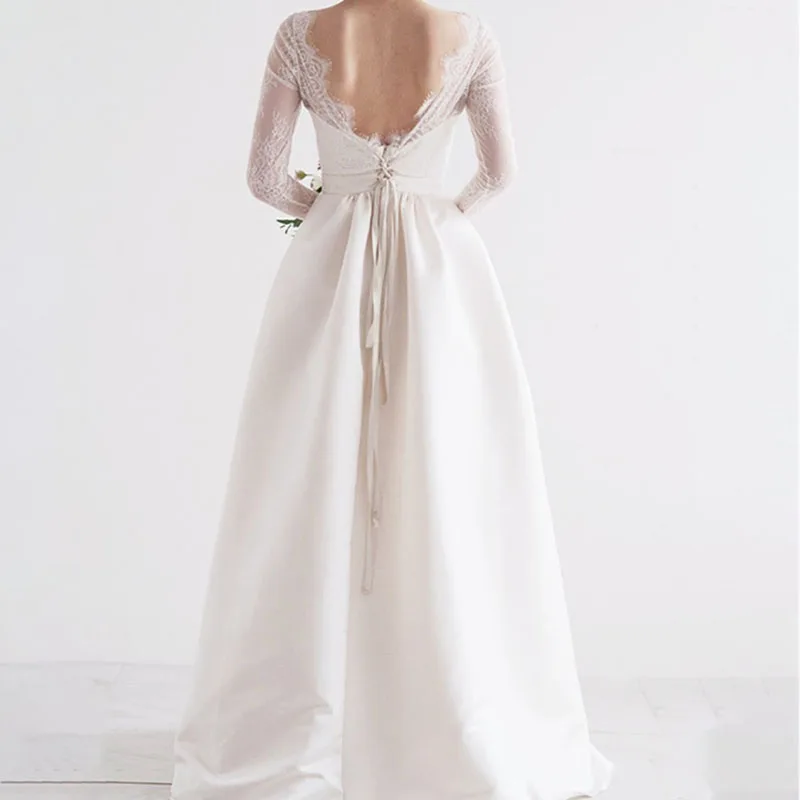 Lace Wedding Dresses Long Sweet Elegant Bride Sleeve Applique Sexy Open Back Embroidery Simple | Свадьбы и торжества