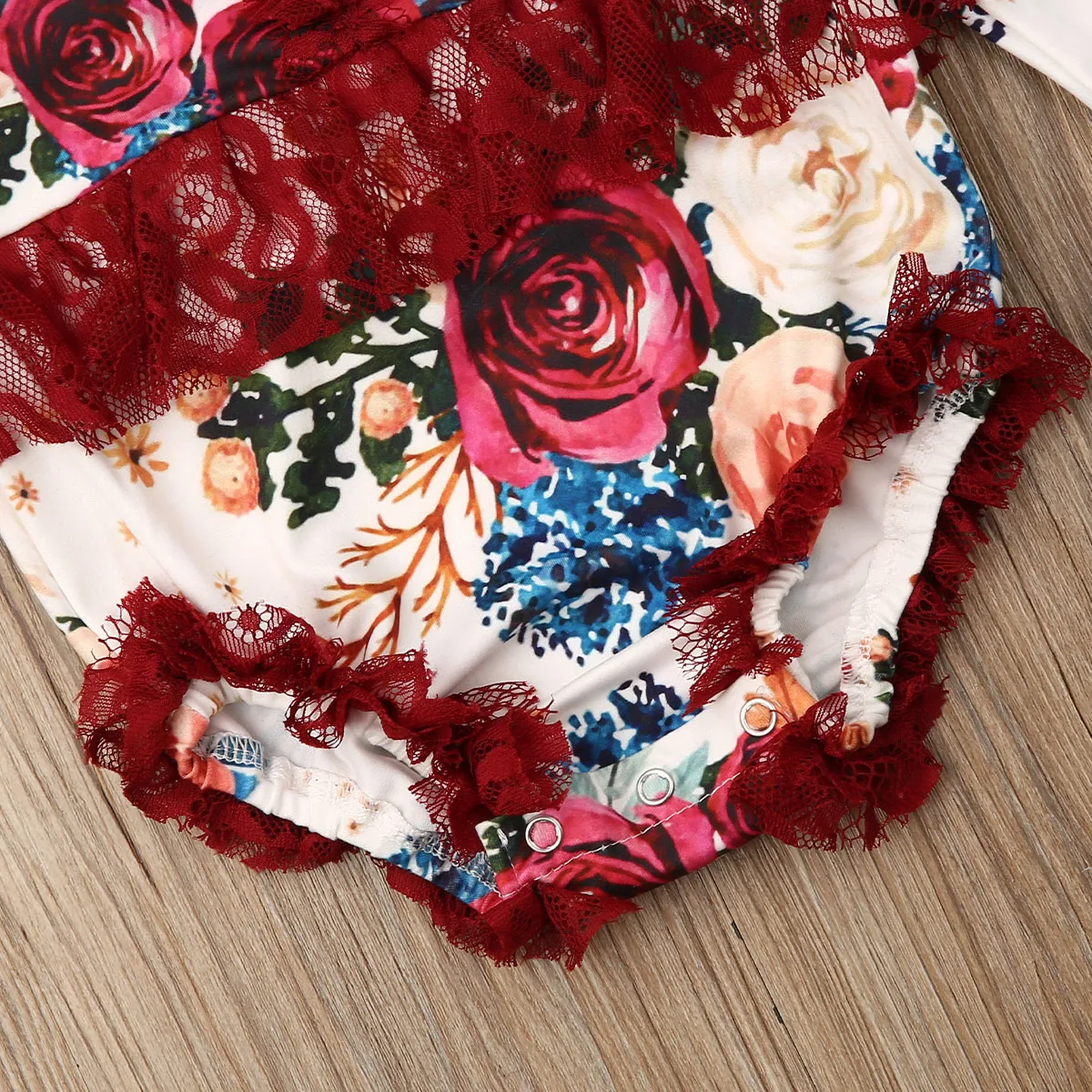 

Floral Lace patchwork Bodysuit Newborn Infant Baby Girl Long Sleeve Flower Bodysuit Jumpsuit Headband Clothes Outfits