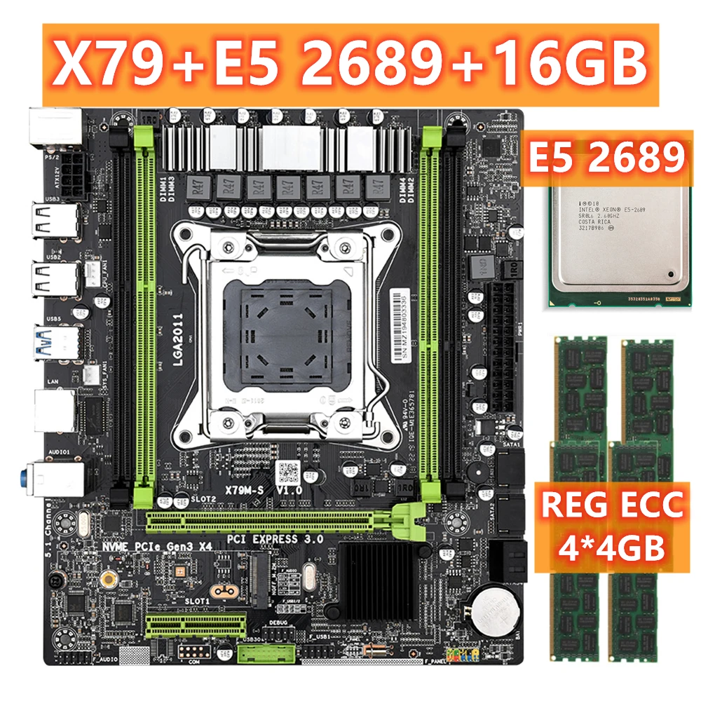 

LGA 2011 X79 материнская плата Intel E5 2689 Xeon набор процессоров 4 шт. x 4 ГБ = 16 ГБ DDR3 1600 МГц Sever память Lga2011 материнская плата Combo