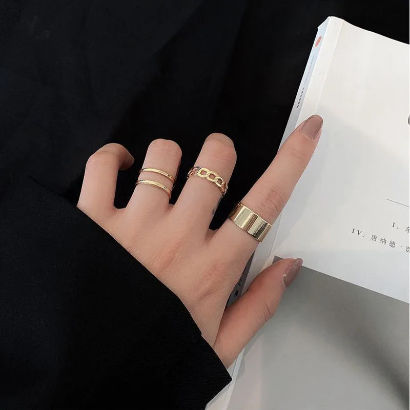 

VJGYHO Adjustable Gold Color Joint Rings For Women Jewelry Sets Vintage Simplicity Fashion Ring Fine Party Gift Best Friend