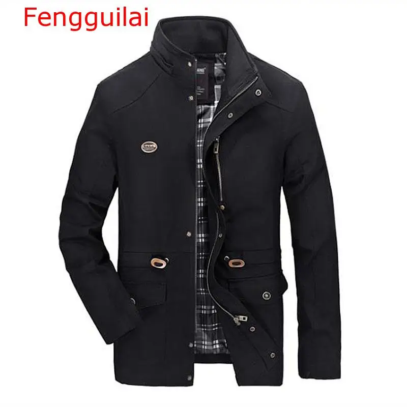 

Fengguilai 2019 Trench Coat Autumn Winter Men Washed Jacket Long Section Large Size Trench Coat Men Fashion Casual Jacket