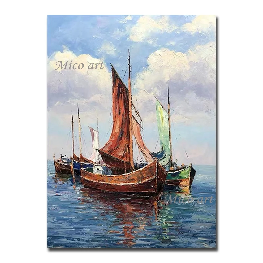 

High Quality Sailing Boat Ship Oil Painting 100% Hand Painted Seascape Paintings Artwork Wall Picture Cheap Art For Bedroom