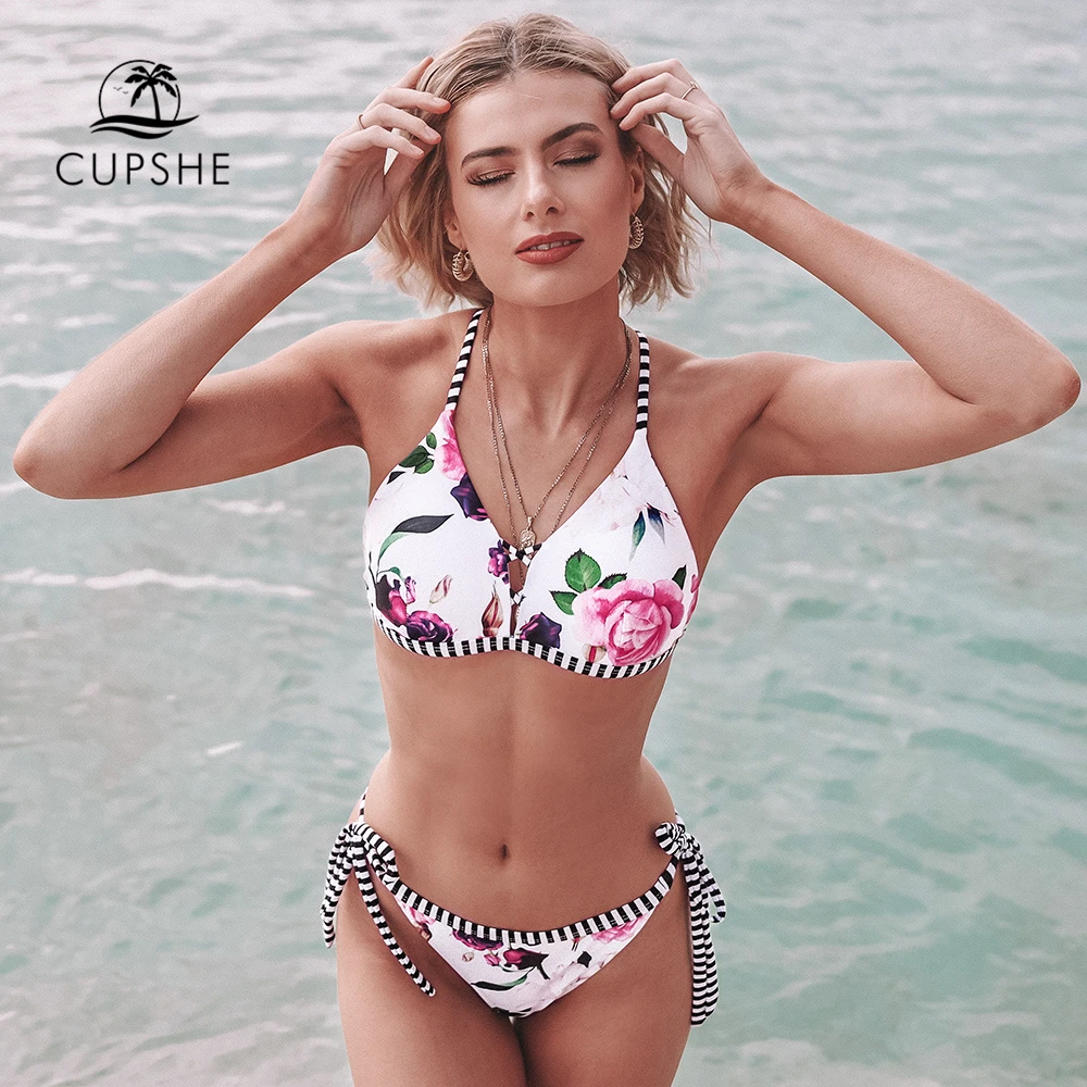 CUPSHE цветочный и полосатый комплект бикини на бретельках сексуальный купальник