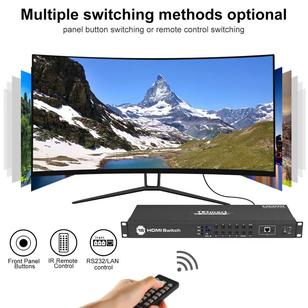 Коммутатор TESmart HDMI 16x1 с поддержкой 4K @ 60 Гц 4:4:4 HDCP2.2 RS232 или IP команд поддержка