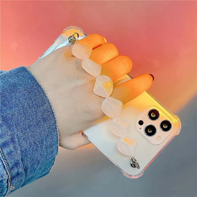 

Anti-fall Clear With White Stone Wristband Chain Phone Case For Xiaomi Mi Note 10 Lite 11 Pro Ultra Soft For Redmi Note 10 9 Pro