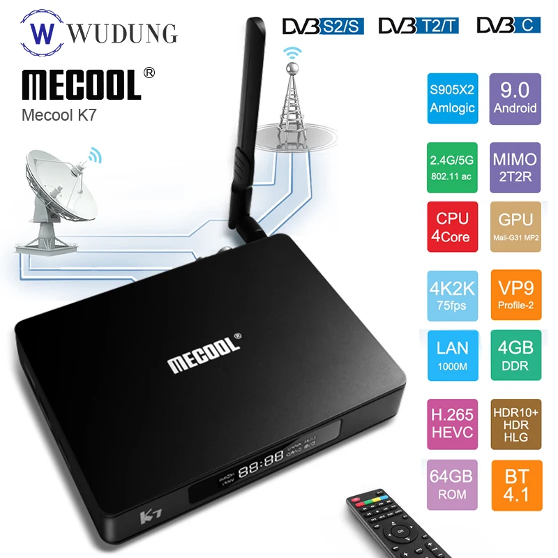 ТВ приставка Mecool K7 Android 9 0 Amlogic S905X2 4G DDR4 64G 4K 2 Wi Fi 1000 Мбит/с только без