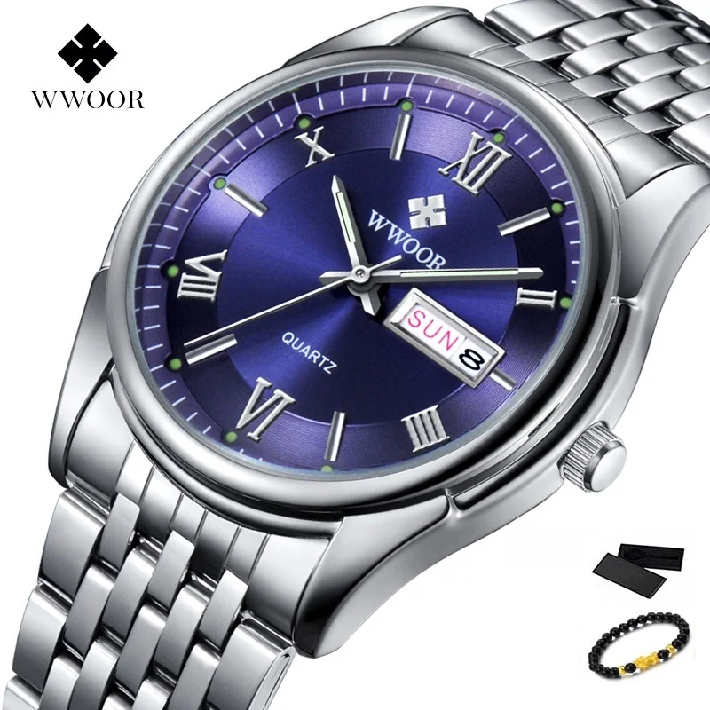 

Часы WWOOR мужские, водонепроницаемые, кварцевые, из нержавеющей стали, 2020