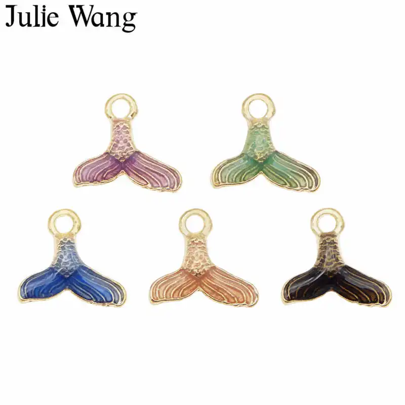 Julie Wang 10 шт. эмаль хвост русалки Кит амулеты разноцветный золотой тон браслет