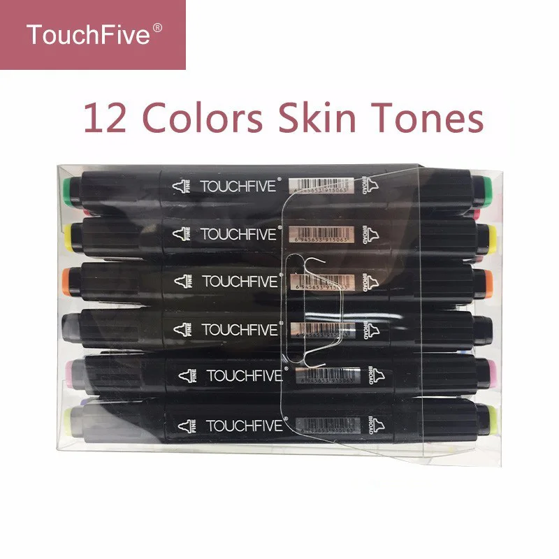 Black-12 Colors TOUCHFIVE 24 цвета кожи набор тонов художественные Маркеры Ручка художника двойная голова на спиртовой основе кисть манга ручка для раскрашивания манга рисунок - Цвет: Black-12 Colors