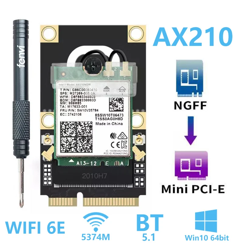 Адаптер M.2/Mini PCI-E Wi-Fi6 Intel AX210NGW AX200 беспроводная карта Wi-Fi Bluetooth WI-FI6E BT5.2 X210 802.11AX 160 МГц