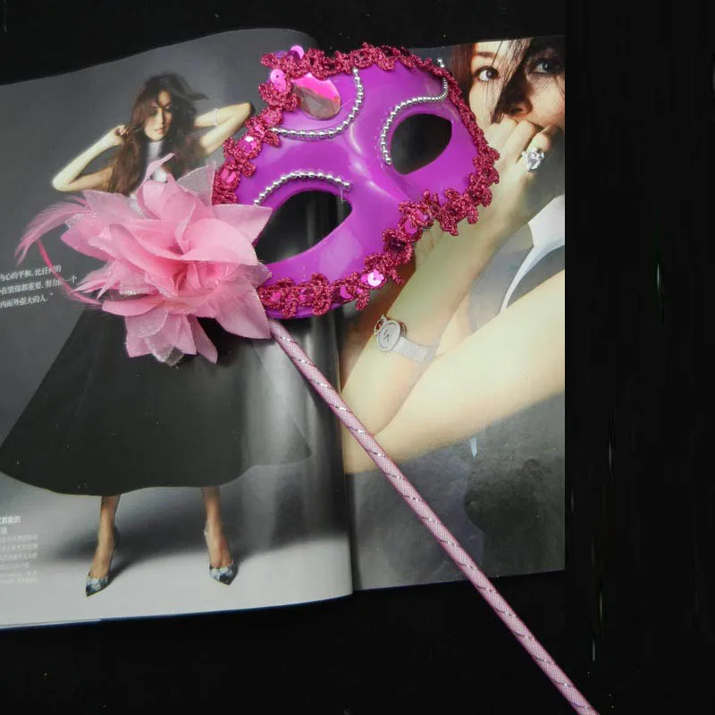 Sexy Flower Masquerade Mask on Stick for Prom Wedding Party Women Costume Venetian Cosplay Masks Handheld Carnival Parade | Дом и сад
