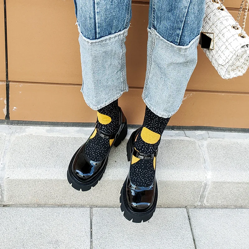 Женские туфли-лодочки на толстой подошве Туфли Мэри Джейн в стиле ретро кожаные